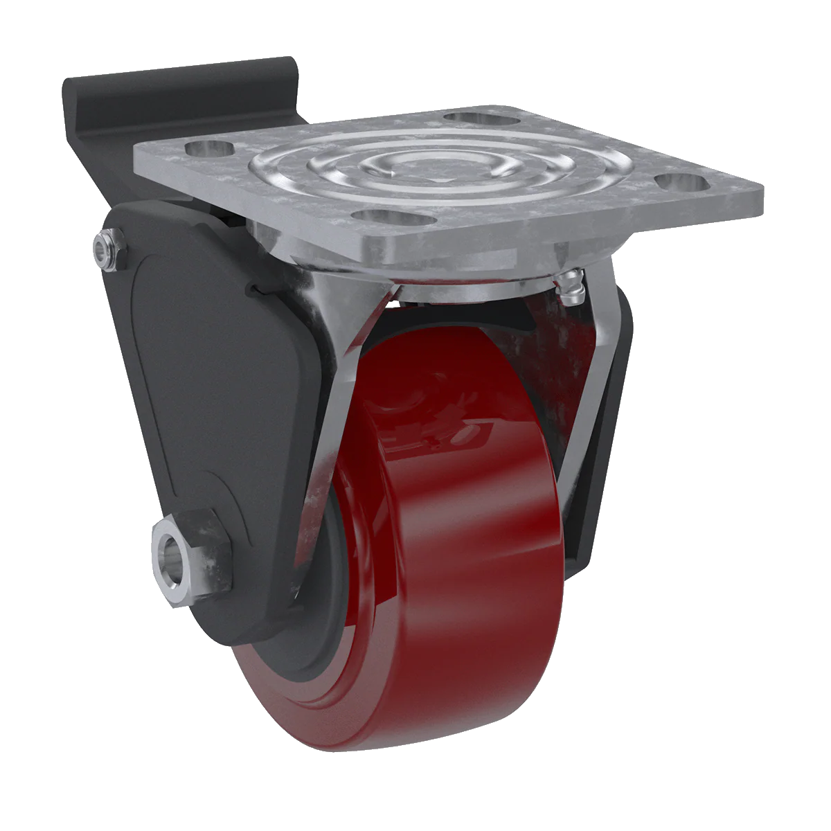 4 x 2-inch Maroon Polyurethane Swivel Caster with Wheel Brake - Image 4