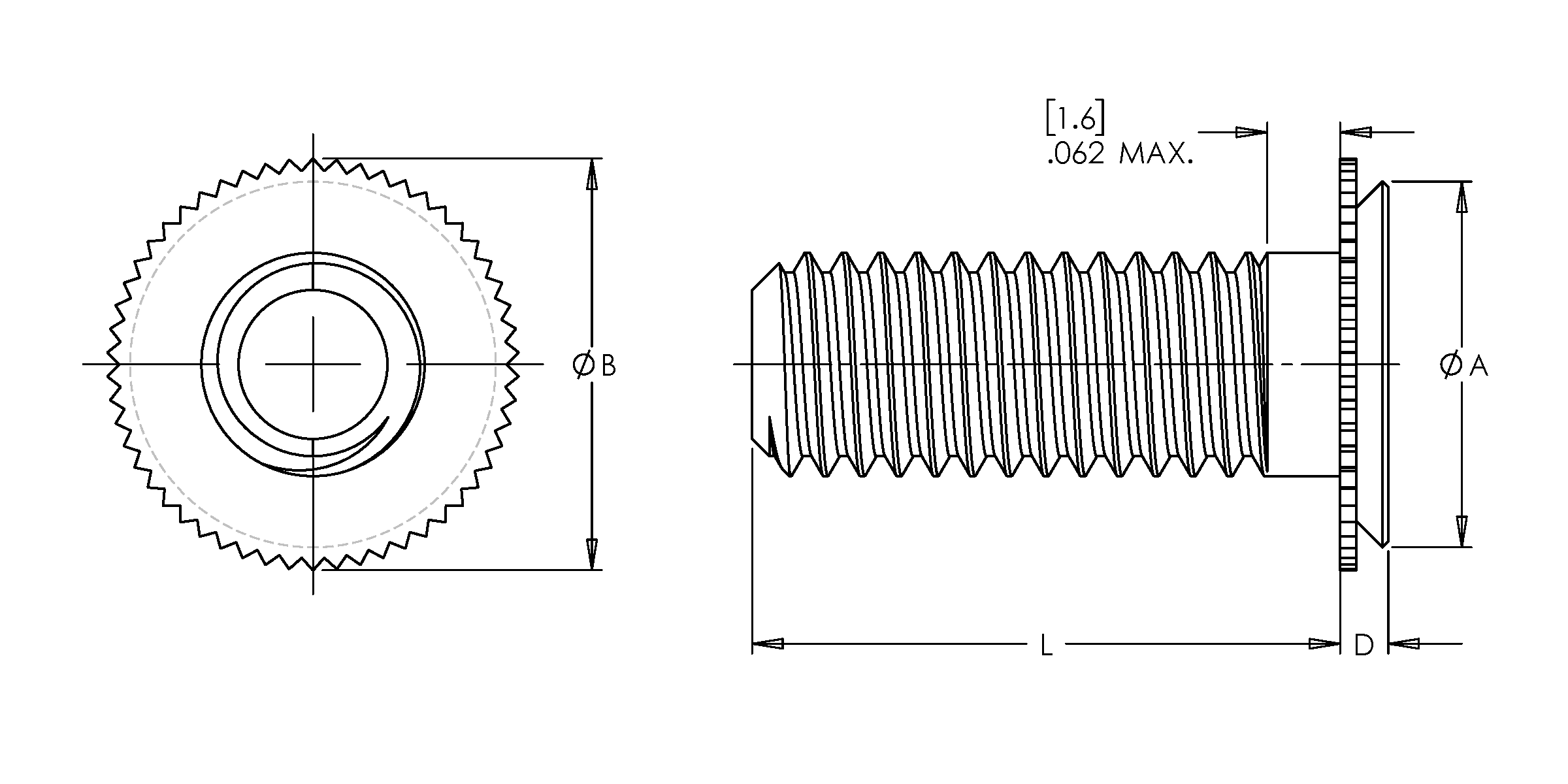 Self-Clinching Stud, Concealed Head, 300 Series Stainless Steel, Passivated, M3x0.5 x 10, Sheet Thick.: 1.6, 100 Pack - Image 2