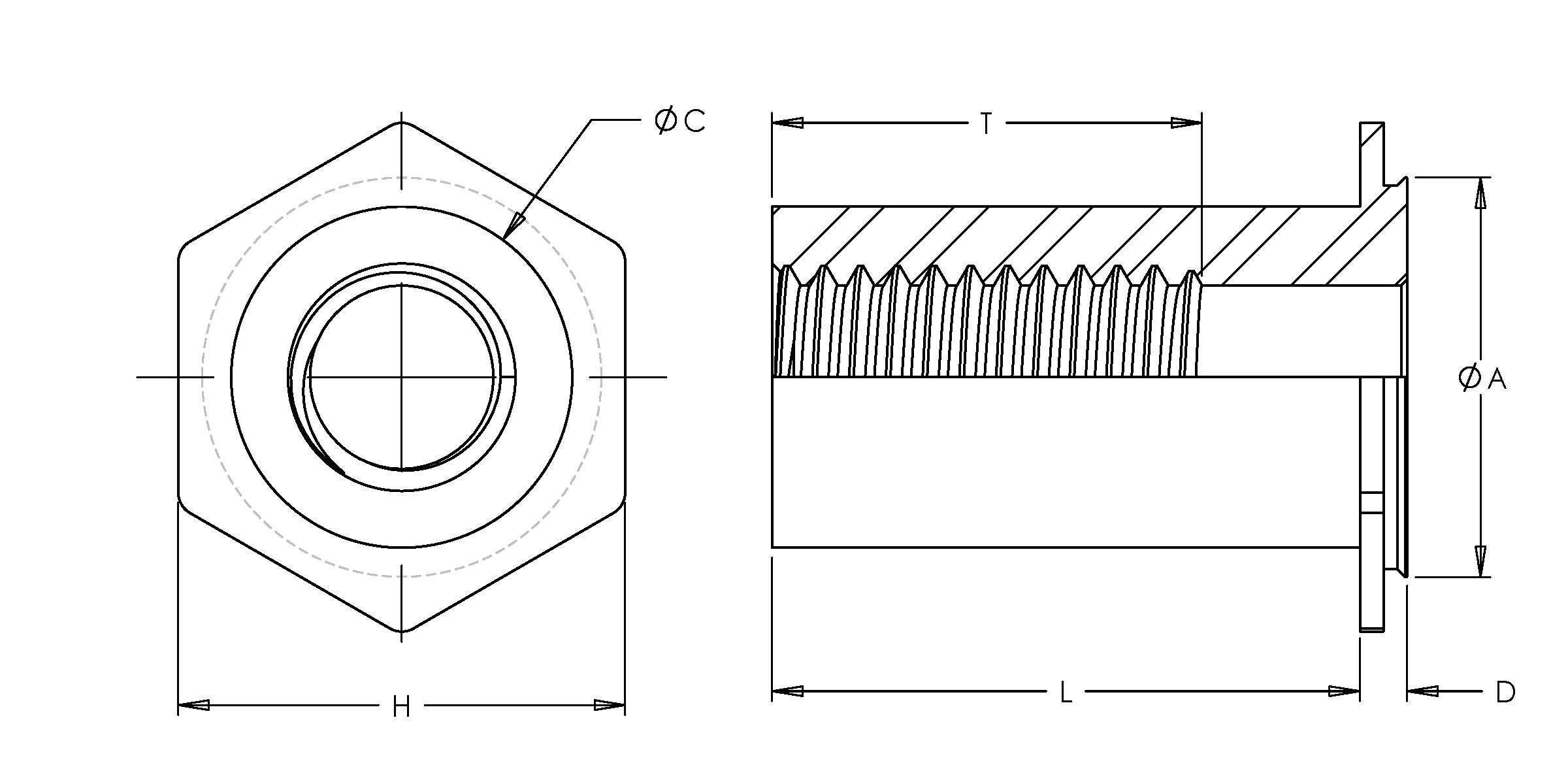 Self-Clinching Standoff, Concealed Head, 300 Series Stainless Steel, Passivated, 10-32 x 0.187, Sheet Thick.: 0.093, 100 Pack - Image 2