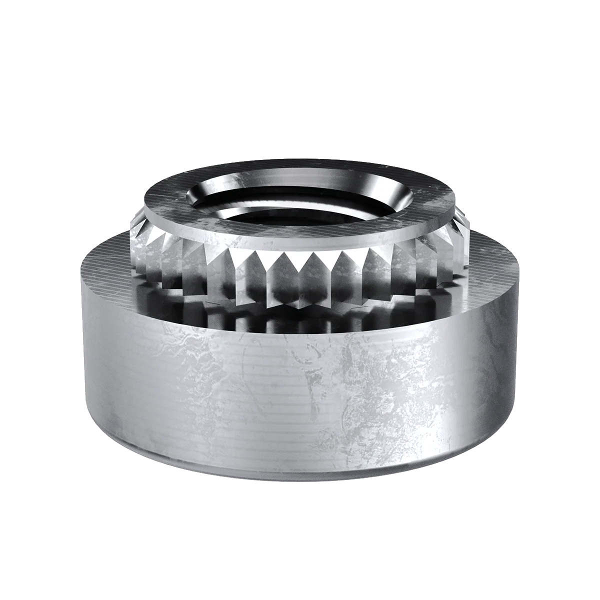 Broaching Nut, Steel, Electro Tin, 10-32, 100 Pack