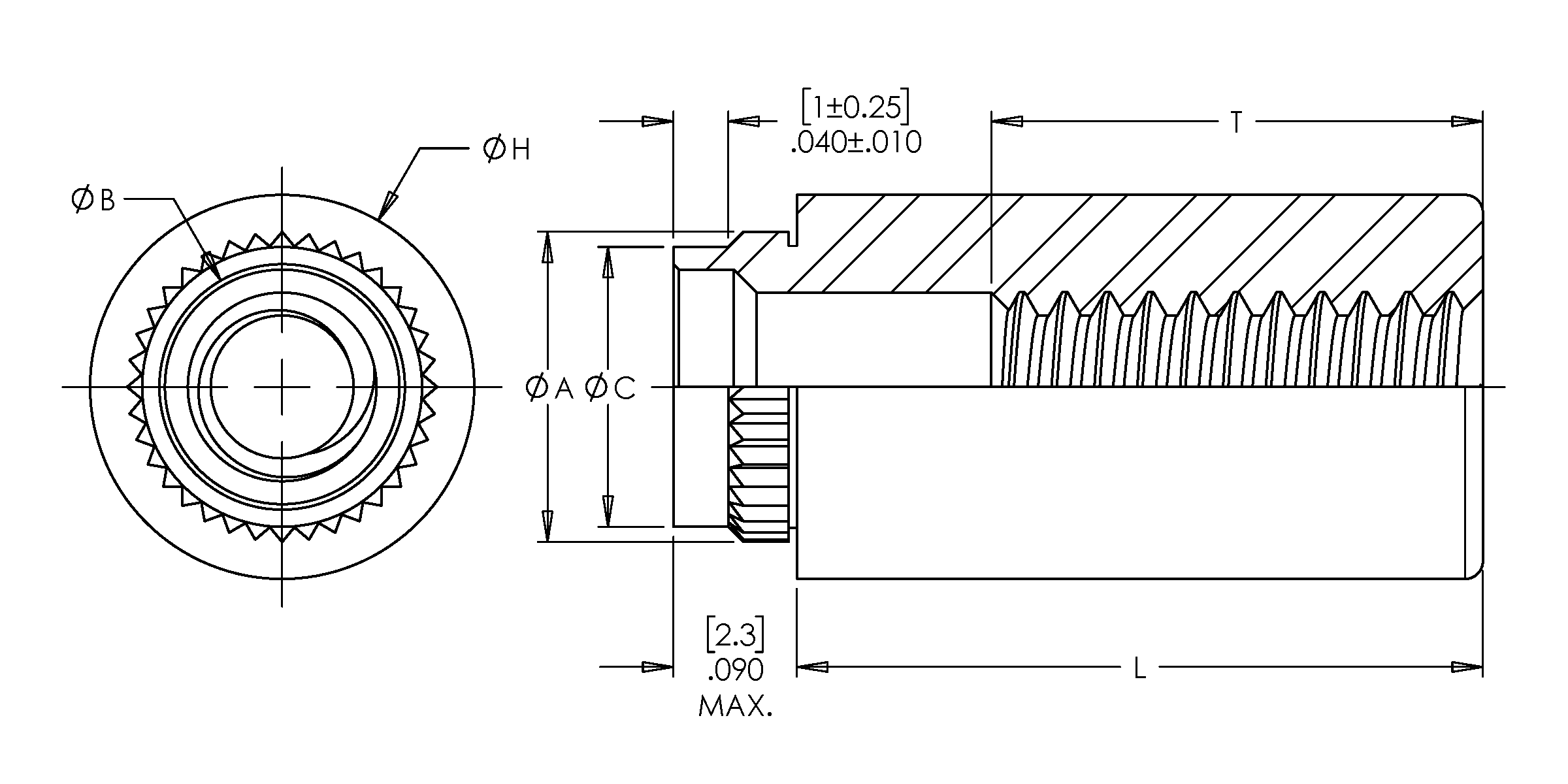 Broaching Standoff, Flare Mounted, Brass CDA-360, Electro Tin, Metric, M3x0.5 x 2, 100 Pack - Image 2