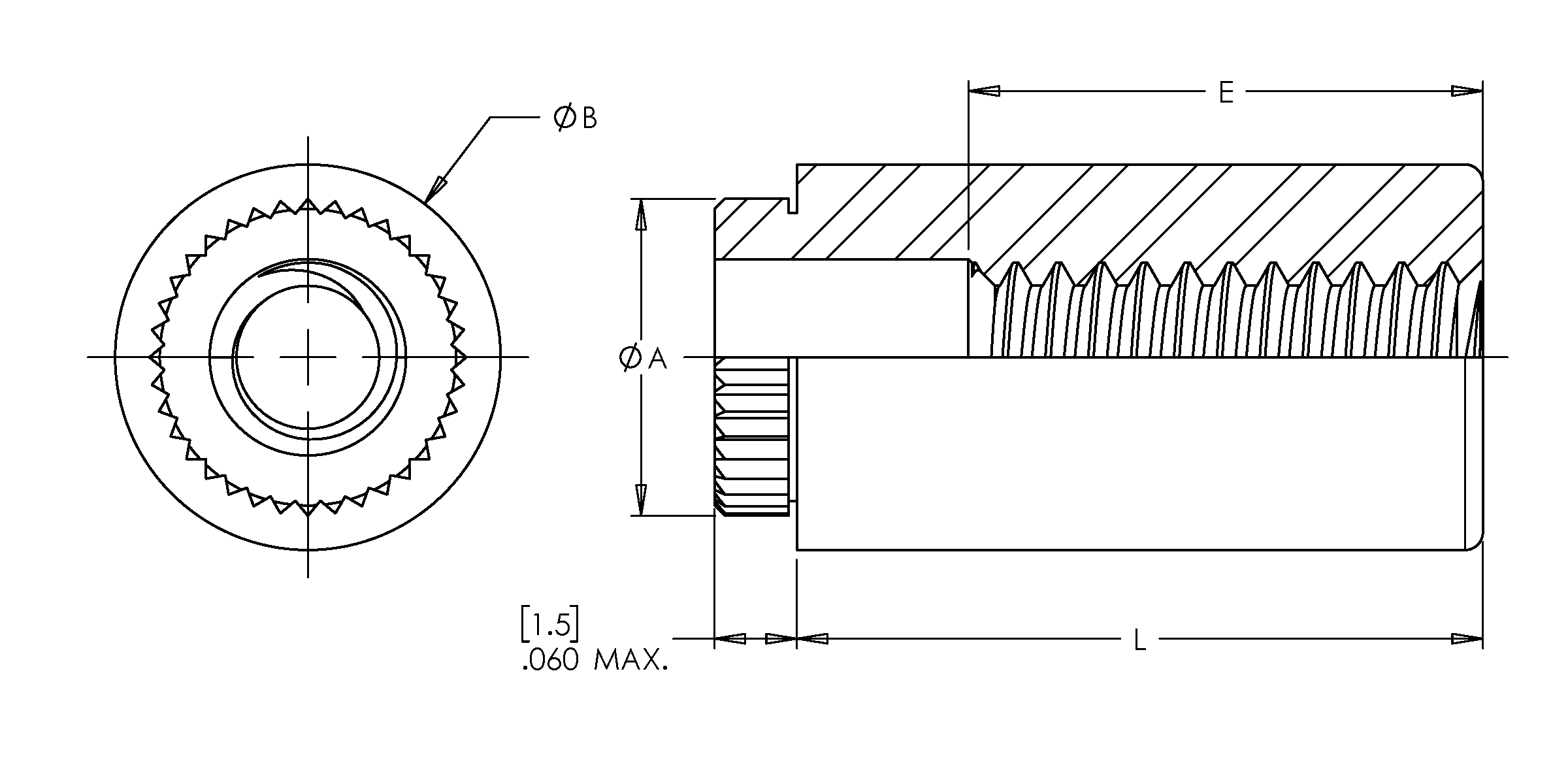 Broaching Standoff, 300 Series Stainless Steel, Passivated, 0.143 x 0.250, 100 Pack - Image 2
