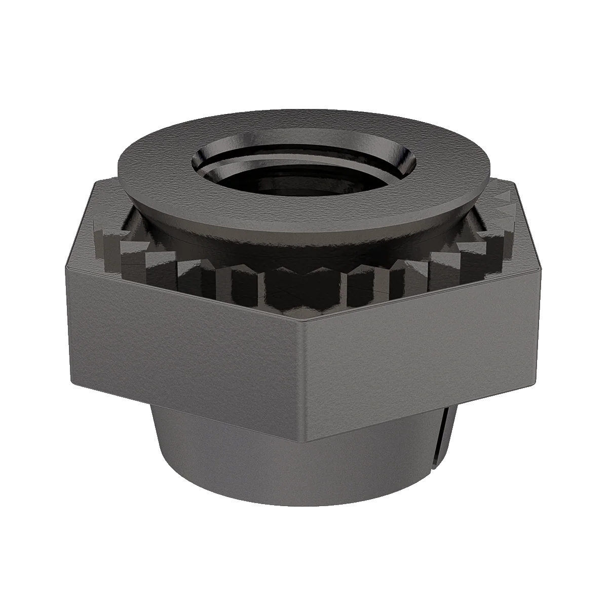 Self-Clinching Nut, Locking Thread, Steel, Black Dry Film Lubricant, Metric, M4x0.7 x 2ML, 100 Pack