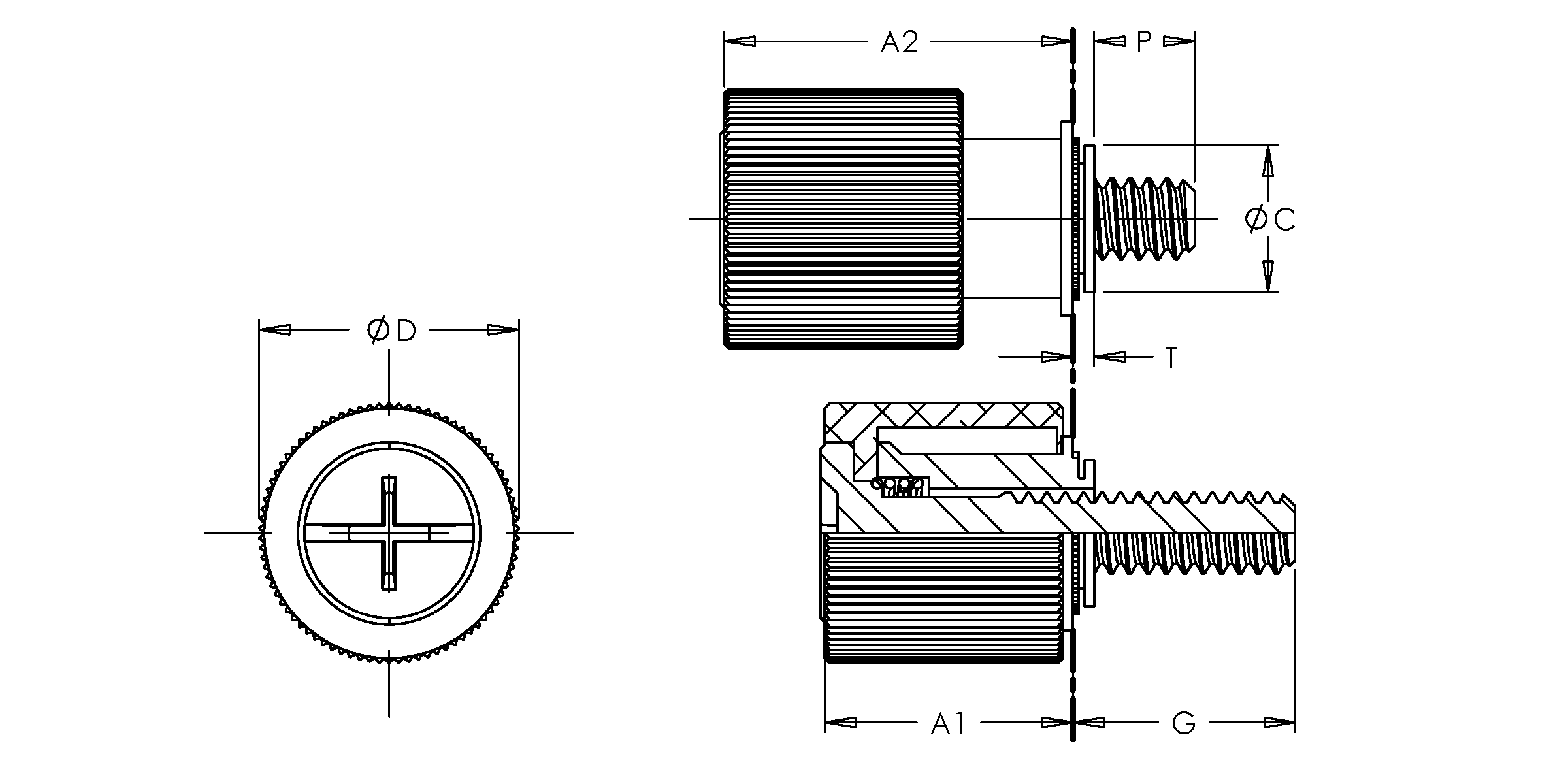 Self-Clinching Collar Base Panel Fastener, Knurled Head, Aluminum Knob, Steel Base, Stainless Screw, M6x1 x 0, 50 Pack - Image 2