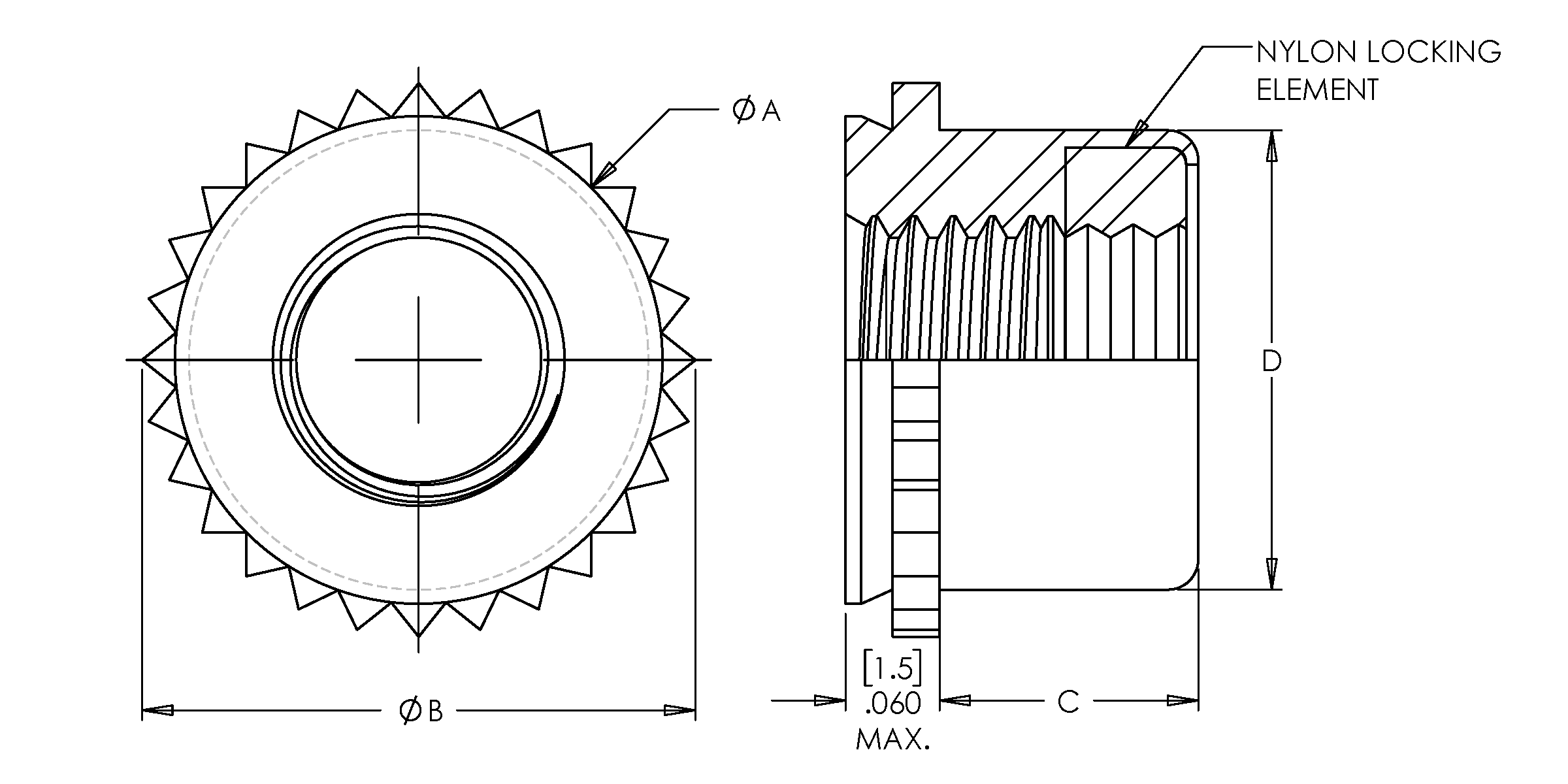 Self-Clinching Nut, Top Collar Lock Self-Clinching Nut, 300 Series Stainless Steel, Passivated, Metric, M3x0.5, 100 Pack - Image 2